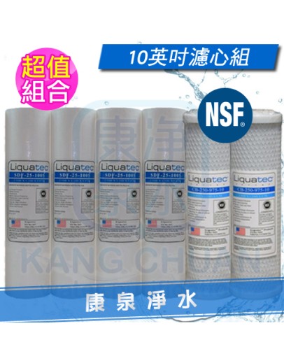 美國進口 LIQUATEC NSF認證 RO逆滲透 / 二道過濾器 / 電解機前置過濾器 一年份濾心共6支 10英吋 標準規格【5M PP + CTO】
